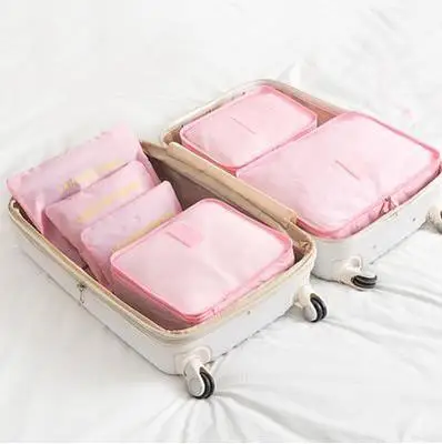 Pink Горячая Распродажа, дорожный органайзер, сумка для хранения, набор, органайзер для одежды, сумки, сумка, чемодан, домашние сумки для шкафа для хранения, 6 шт - Color: Pink