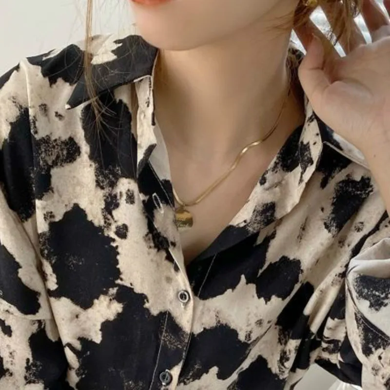 

Shirts Women Spring Printed Panelled Elegant Slim Office Ladies All-match Fashion Long Sleeve Shirt Female Retro Simple Ulzzang