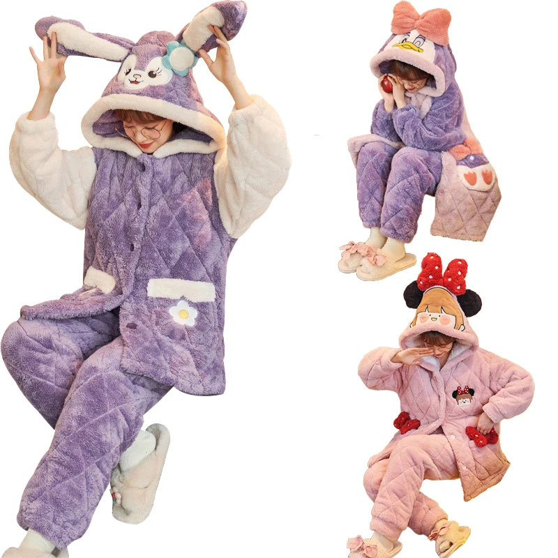 

Kawaii Disney Stellalou Микки фетерея утка женские теплые пижамы утепленный Пижамный костюм если вы ее любите, пожалуйста, дайте ей тепло