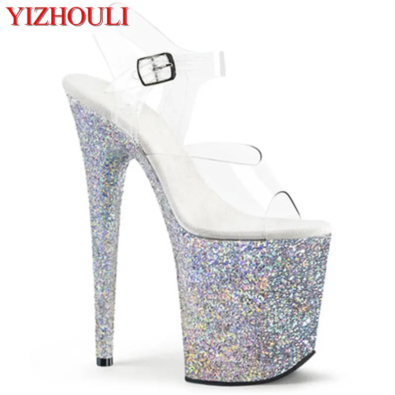 Новинка привлекательные Серебристые Блестящие Босоножки на платформе шпильке 8