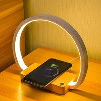 bedside lamp with touch control dimmable wireless charging desk led lamp eye caring office lamp natural beech wood lamp