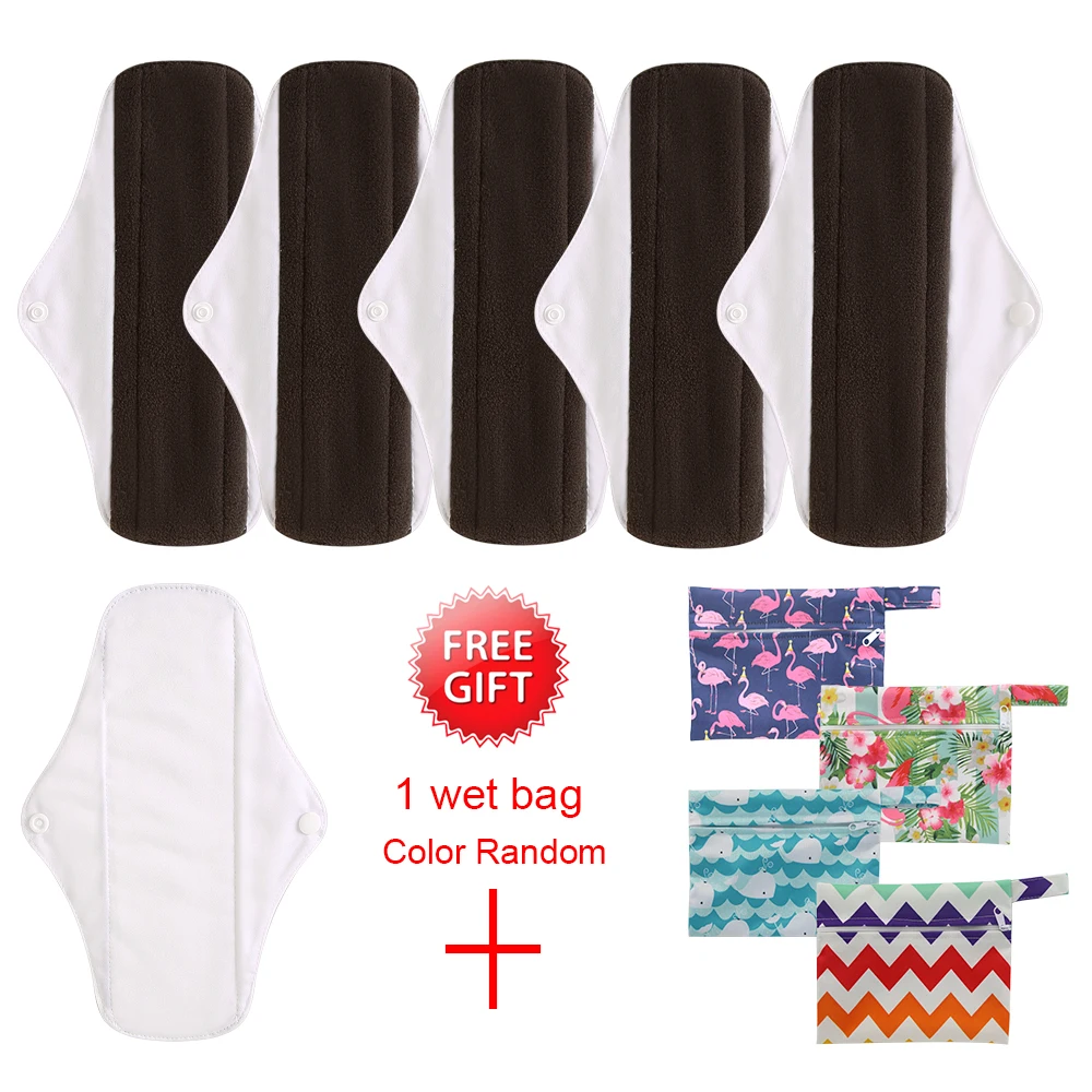

6pcs 100% Cotton Reusable Cloth Pads Waterproof Lady Daily Use Cloth Panty Liners Women Feminine Hyqiene Size SML with a Wet Bag