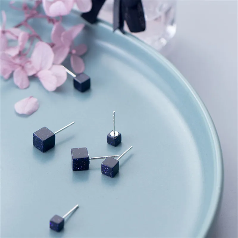 Женские квадратные серьги гвоздики WANTME корейские из стерлингового серебра 100%