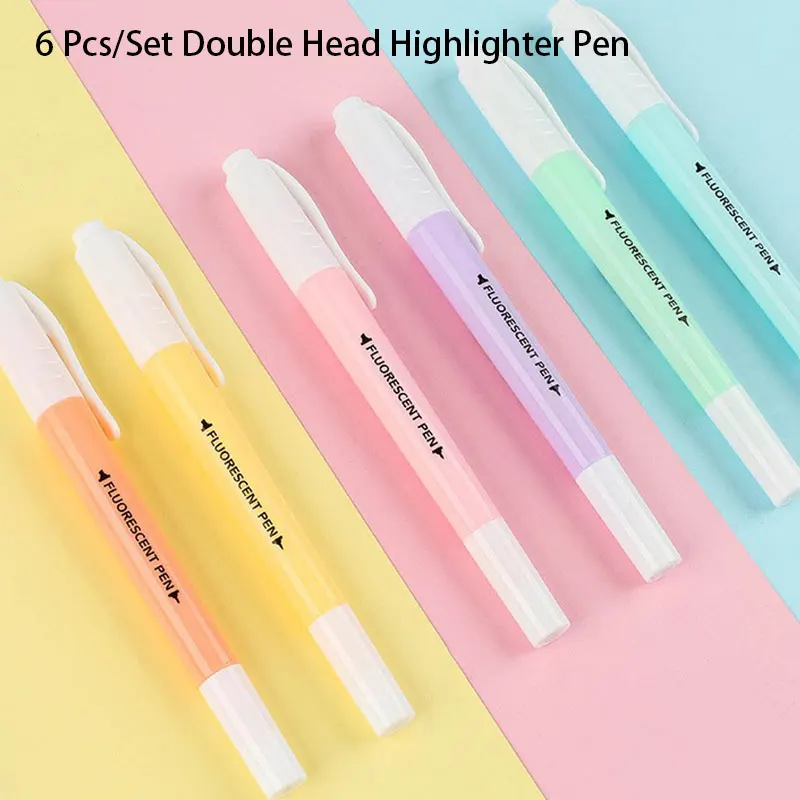 

6Pcs/Set Double Head Fluorescent Highlighter Pen Markers Pastel Drawing Pen
