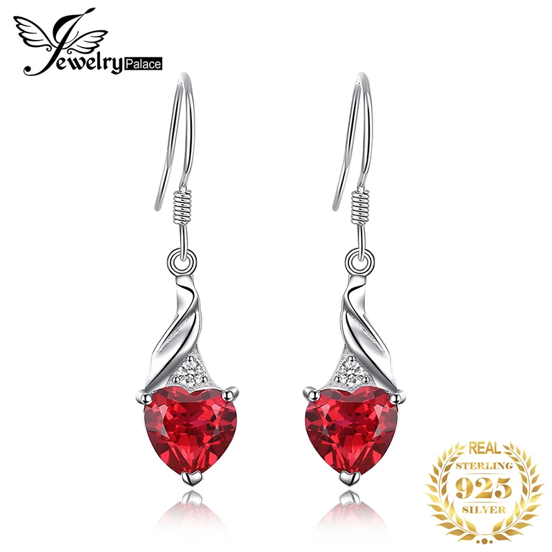 Jewelrypalace любовь 3.7ct сердца создано ruby Висячие серьги 925 серебро Длинные Свадебные