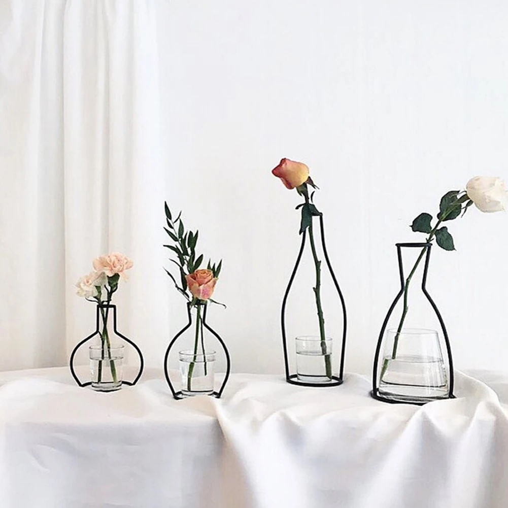 

Nordic Retro Iron Line Flower Vases Table Metal Plant Holder Ornament Solid Flowerpot Home Party Flower Vase Decoration Gifts