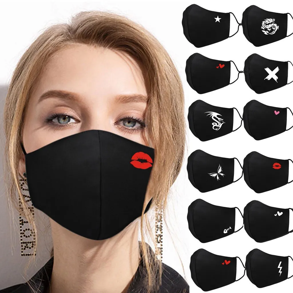 

mascarillas Dustproof Mouth Mask Heart Print Cotton Face Mouth Mask Cartoon Face Reusable Fabric Anti Pollution Mask Party Mask