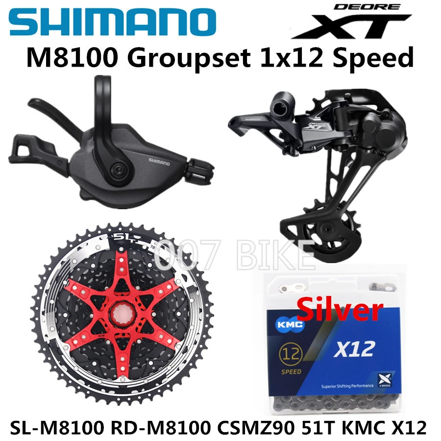 z90 B 51T X12 silver SHIMANO DEORE XT M8100 комплект горного велосипеда MTB 1x12-Speed CSMZ903 11-51T SL+ RD+ CSMZ90+ X12 M8100 переключатель заднего хода - Цвет: z90 B 51T X12 silver