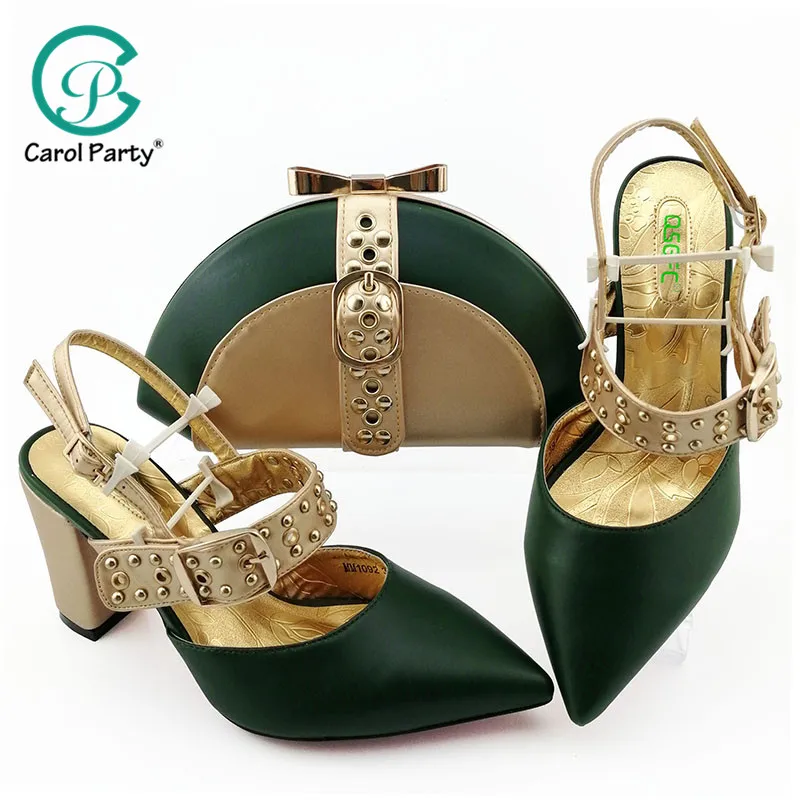 High Quality Green Color African Designer Shoes And Bag Set To Match Italian design Party Shoes With Matching Bags Set