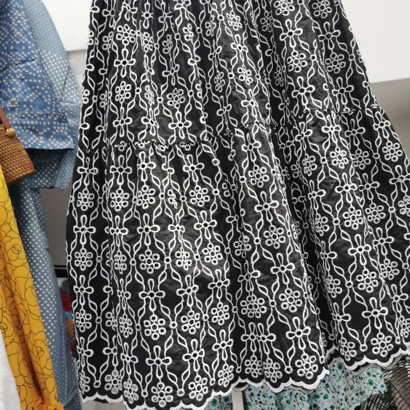 

Jastie Bohemian Floral Embroidered Skirts Women Hollow Cotton Elastic Waist A-Line Midi Skirt Boho Nice Autumn femme faldas