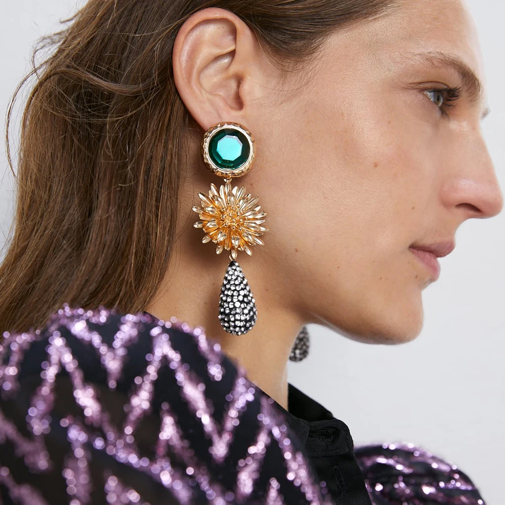 Женские серьги-подвески ZA элегантные Эффектные серьги из стекла/смолы/бисера для