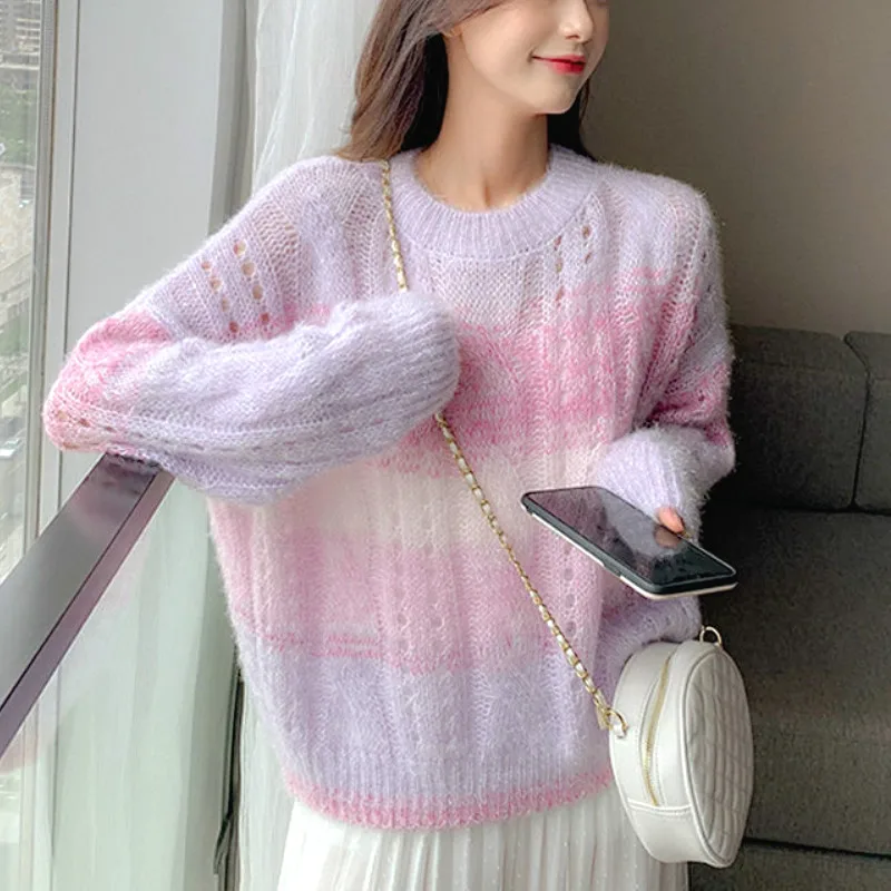 

Women's Clothing Autumn Knitted Pullover Sweater Women Rainbow Sweet Sweater Loose Long Sleeve Chic Casual Korean Sweater Tops