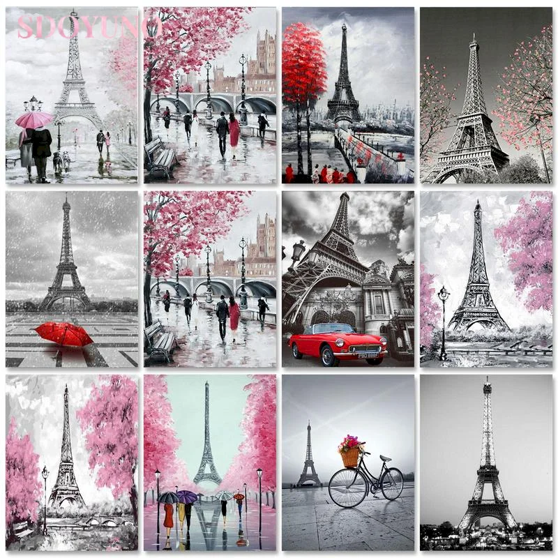 

SDOYUNO Oil Painting By Numbers Tower Scenery 60x75cm Paint For Drawing Paint By Number kits On Canvas Landscape Frameless Home