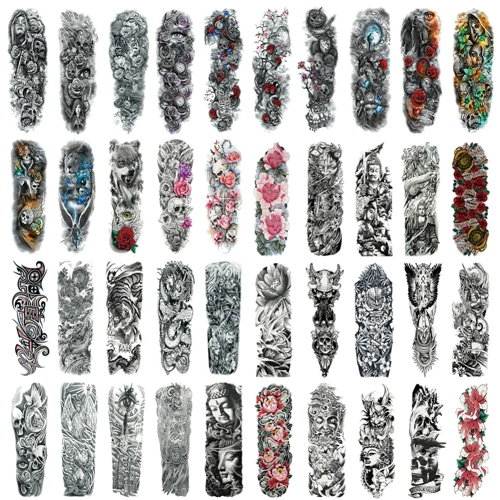 

25 Design Waterproof Temporary Tattoo Sticker Full Arm Large Size Arm Tatoo Flash Fake Tattoos Sleeve for Men Women Girl #288345