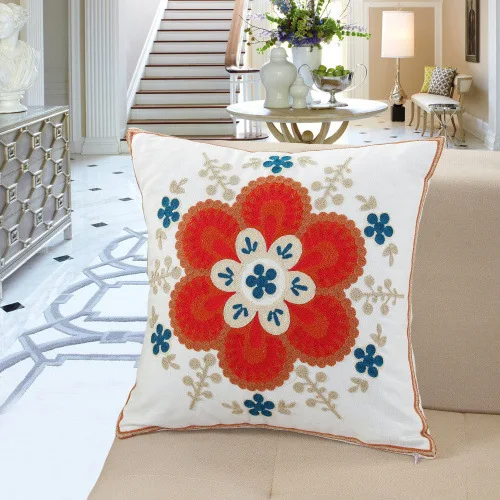 

Floral Flower American countryside Datura Pillow Cover Car Sofa Home Decor 45X45cm Dropshipping Embroidered Pillow Cushion Cover