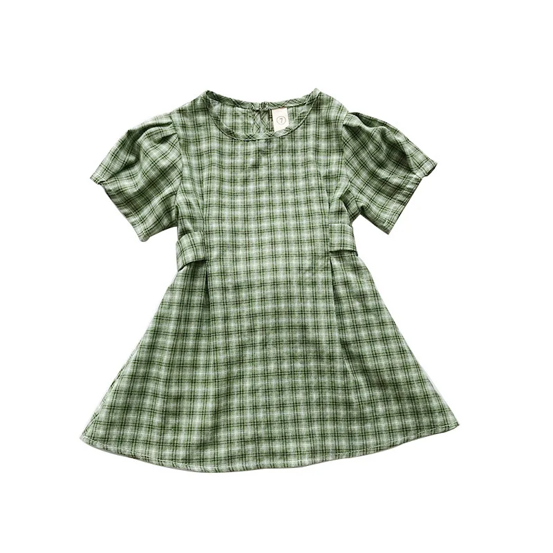 Summer new Korean girls' little fresh green Plaid Cotton Baby Girl Dress | Детская одежда и обувь