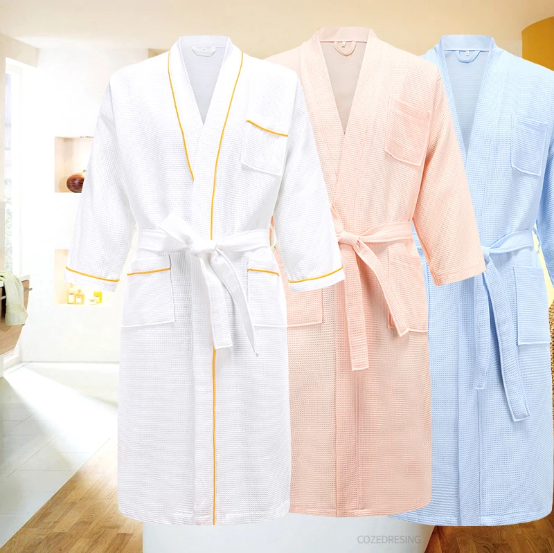 

5 Star Hotel 100% Cotton Men Kimono Bathrobe Plus Size Towel Bath Robe Mens Waffle Robes for Women Long Dressing Gown Sleepwear