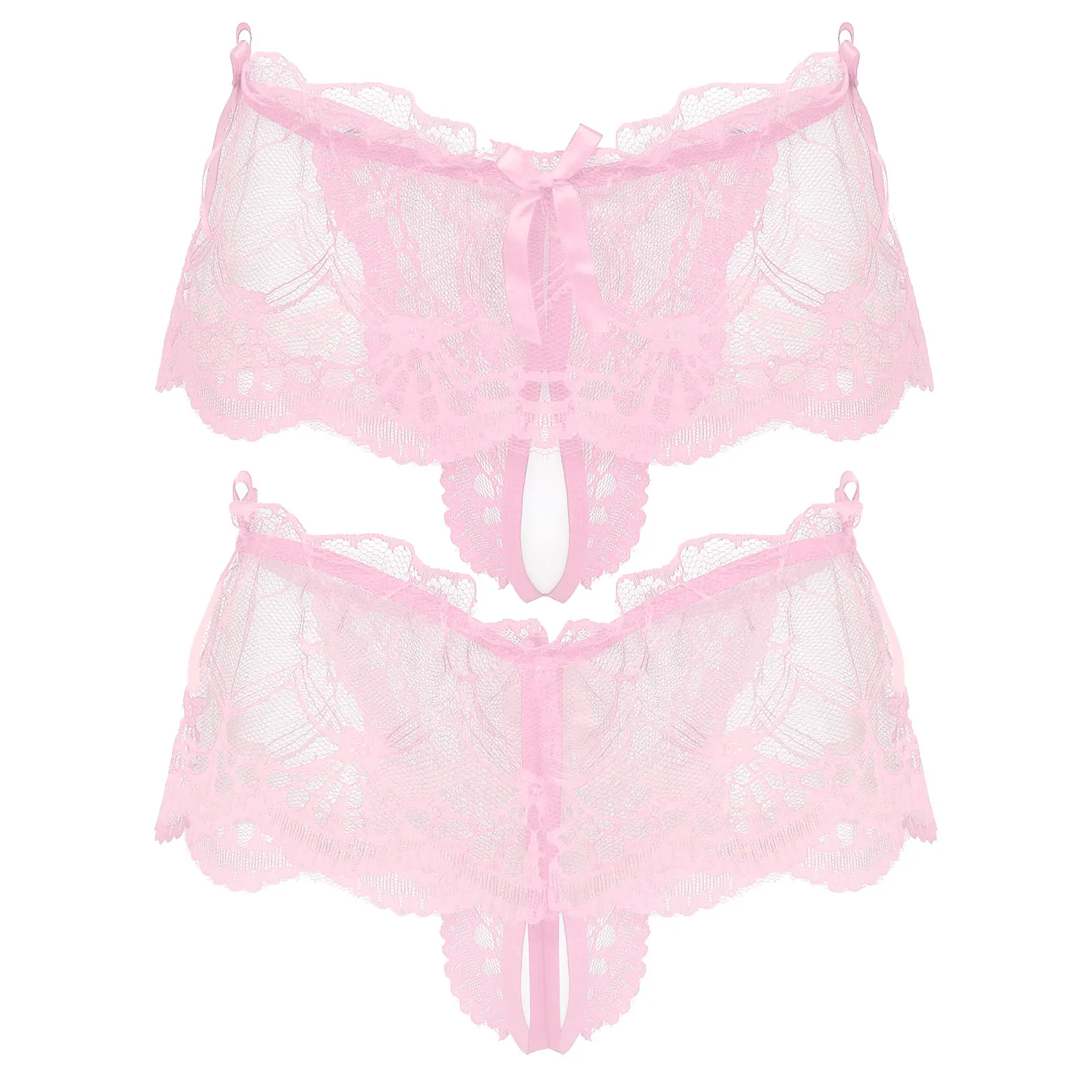 

Sissy Male Gay Underwear Men's Panties See-through Lace Crotchless Thongs T-back Panties Low Waist Bowknot Lingerie Underpants