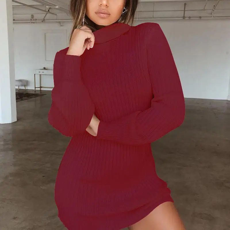 Женский тонкий длинный свитер Женская водолазка Повседневный пуловер Осень-зима