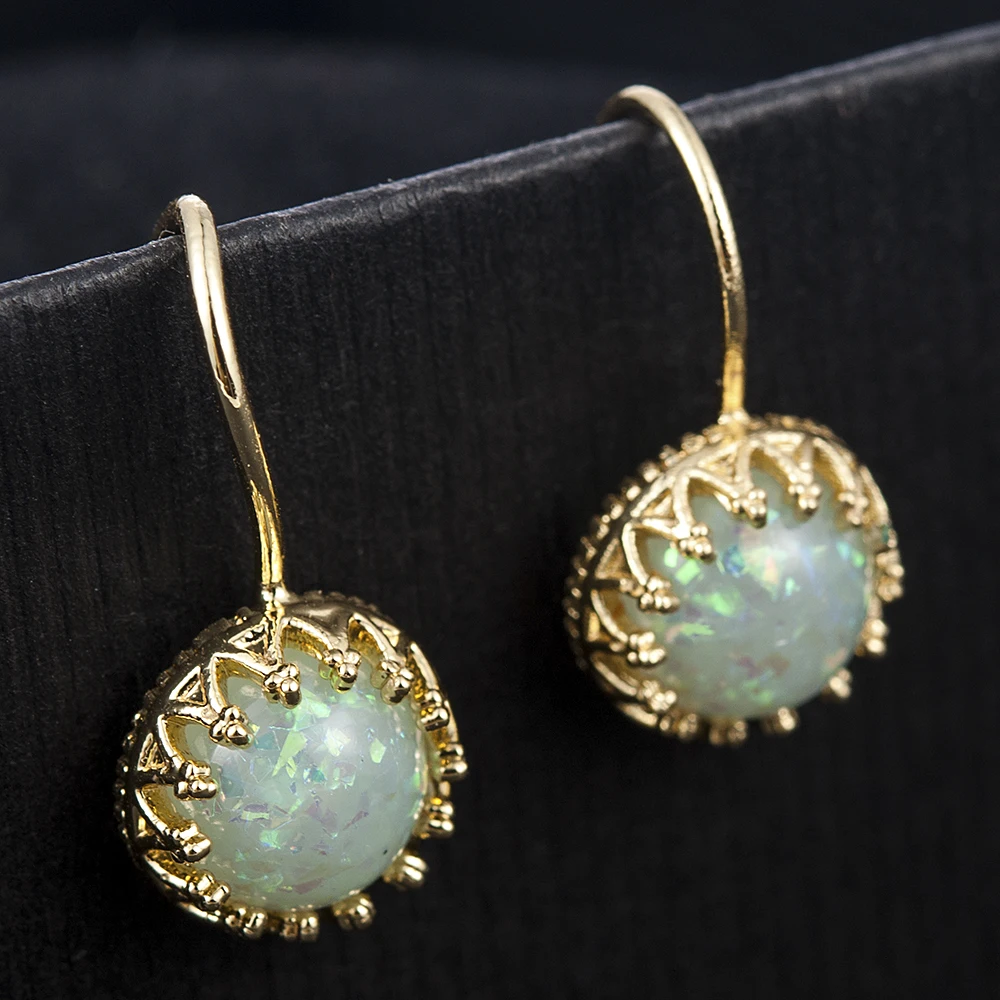 Модные Винтажные женские серьги с зеленым огненным опалом круглые капли