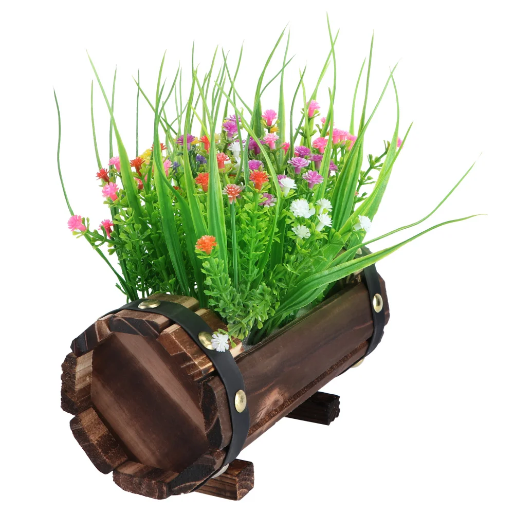 

1pc Artificial Plant Adornment Wooden Flowerpot Decor Potted Plant Scene Decor