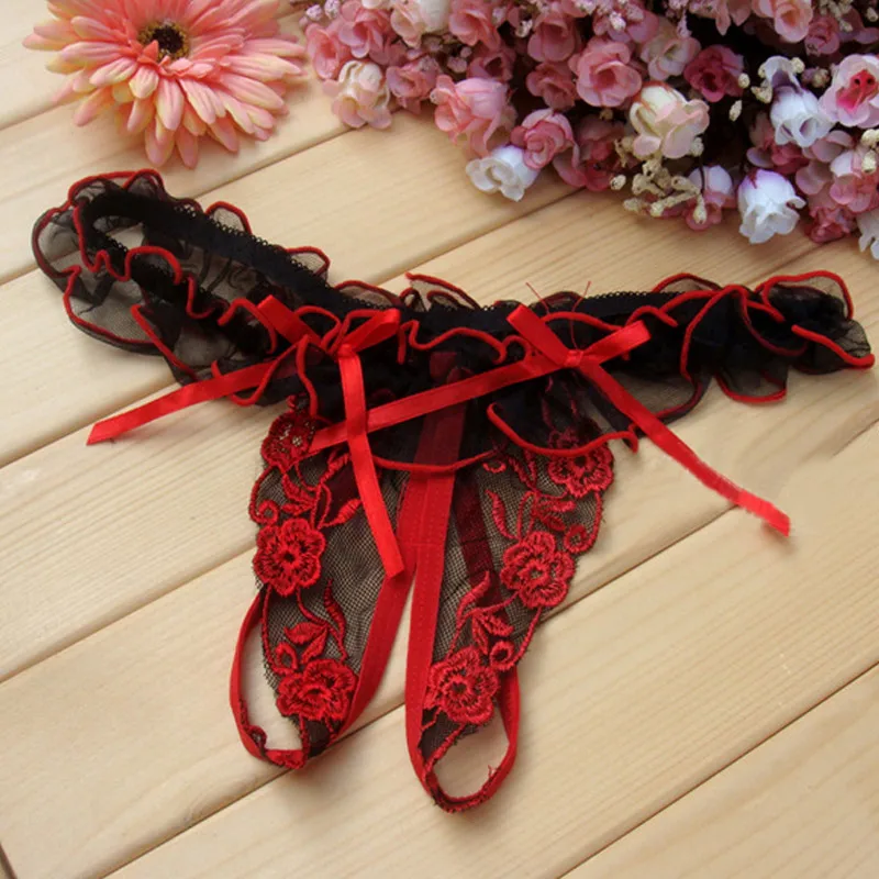 Новейшие Сексуальные женские кружевные прозрачные стринги с Открытой