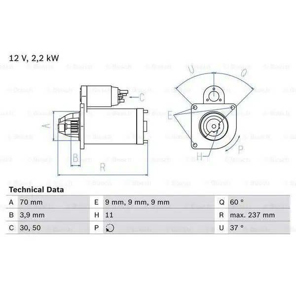 Стартер FIAT DOBLO 2.0D 10 1.7квт BOSCH 0 001 139 005|Мотоциклетный стартер| |