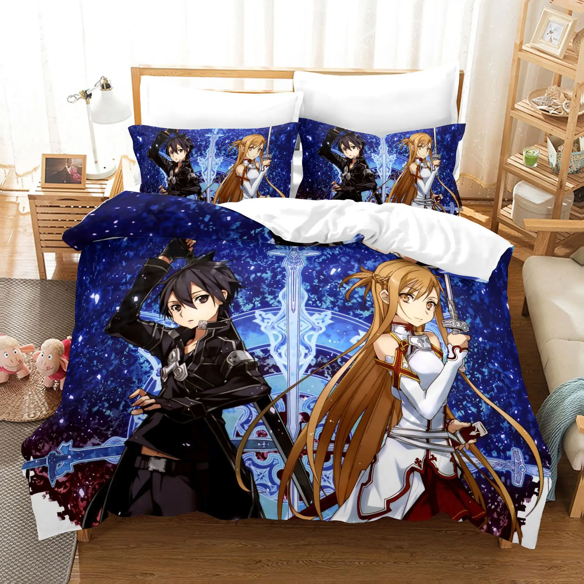SAO Sword Art Online Anime 3Pcs/Set Bedding Set Sheet Children Room Bed Pillow case Queen | Дом и сад