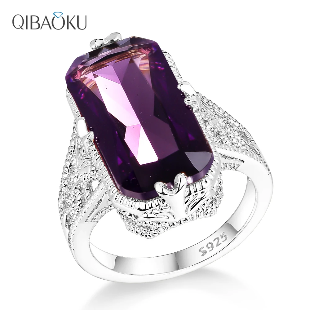 

10*20mm Big Amethyst Gemstone Ring Hollowed-out 925 Sterling Silver Rings Exaggerated Silver Hand Jewelry For Women
