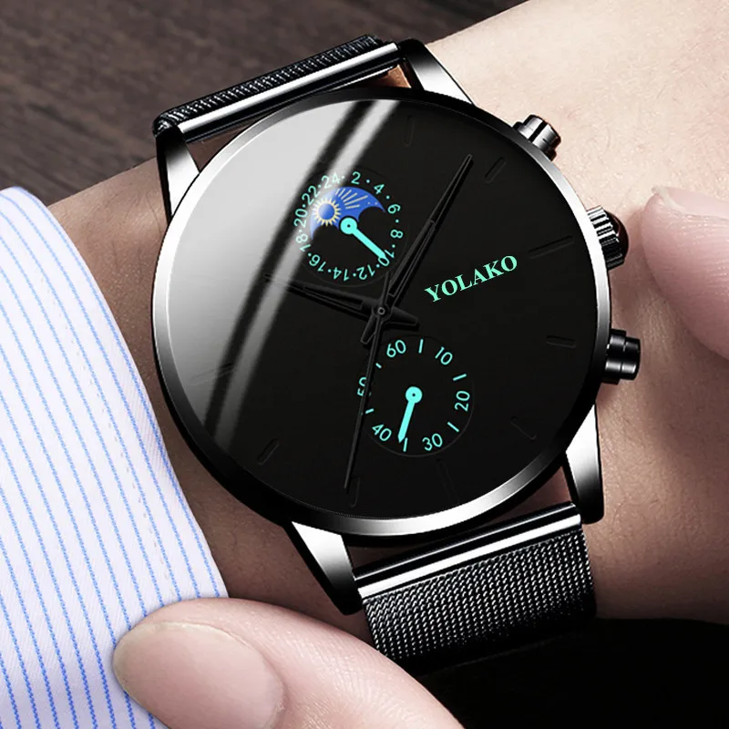 

Часы Reloj Hombre мужские деловые, модные роскошные классические кварцевые наручные, с сетчатым ремешком из нержавеющей стали, черные