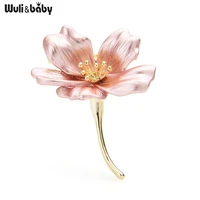 wulibaby enamel flower brooches for women 3 color weddings banquet office brooch pins gifts