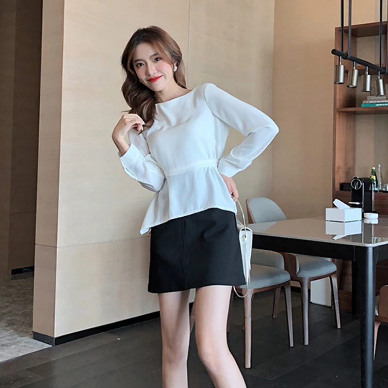 

Blusas Mujer De Moda 2021 Spring New Long-sleeved Chiffon Shirt Korean Tops Solid White Blouses Women O-neck Ladies Tops 8057 50