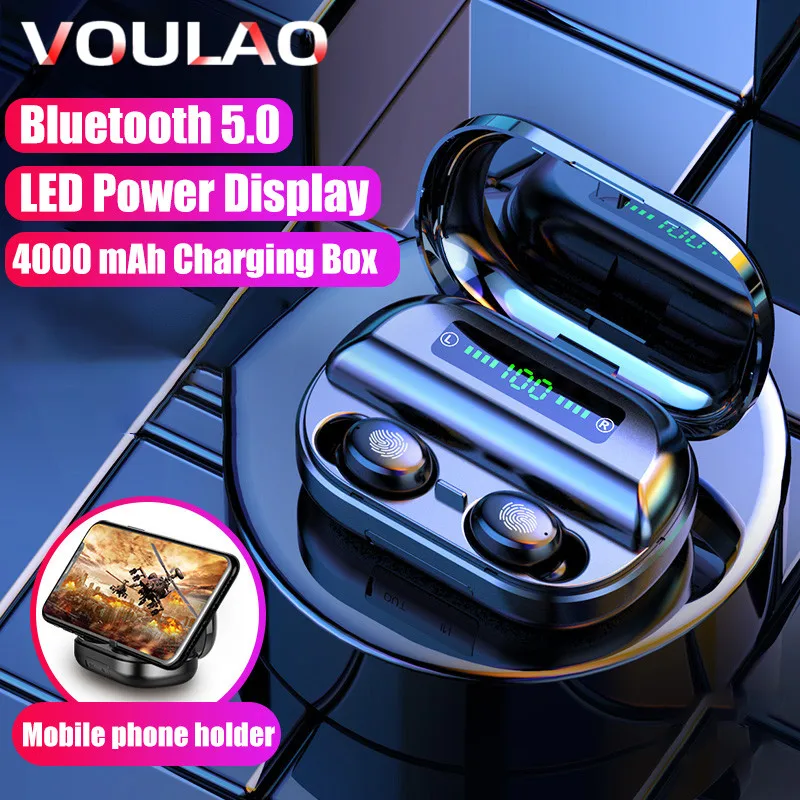 VOULAO Bluetooth 5,0, беспроводные наушники, спортивные наушники с громкой связью, 9D, стерео, водонепроницаемая гарнитура с внешним аккумулятором 4000 мАч
