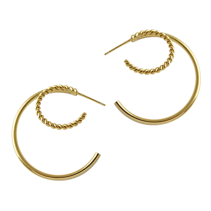 

Personality S925 Silver Earring female Simple Circle Thread Double layer Stud Earrings for Woman Gold-plated Jewelry Young Girl