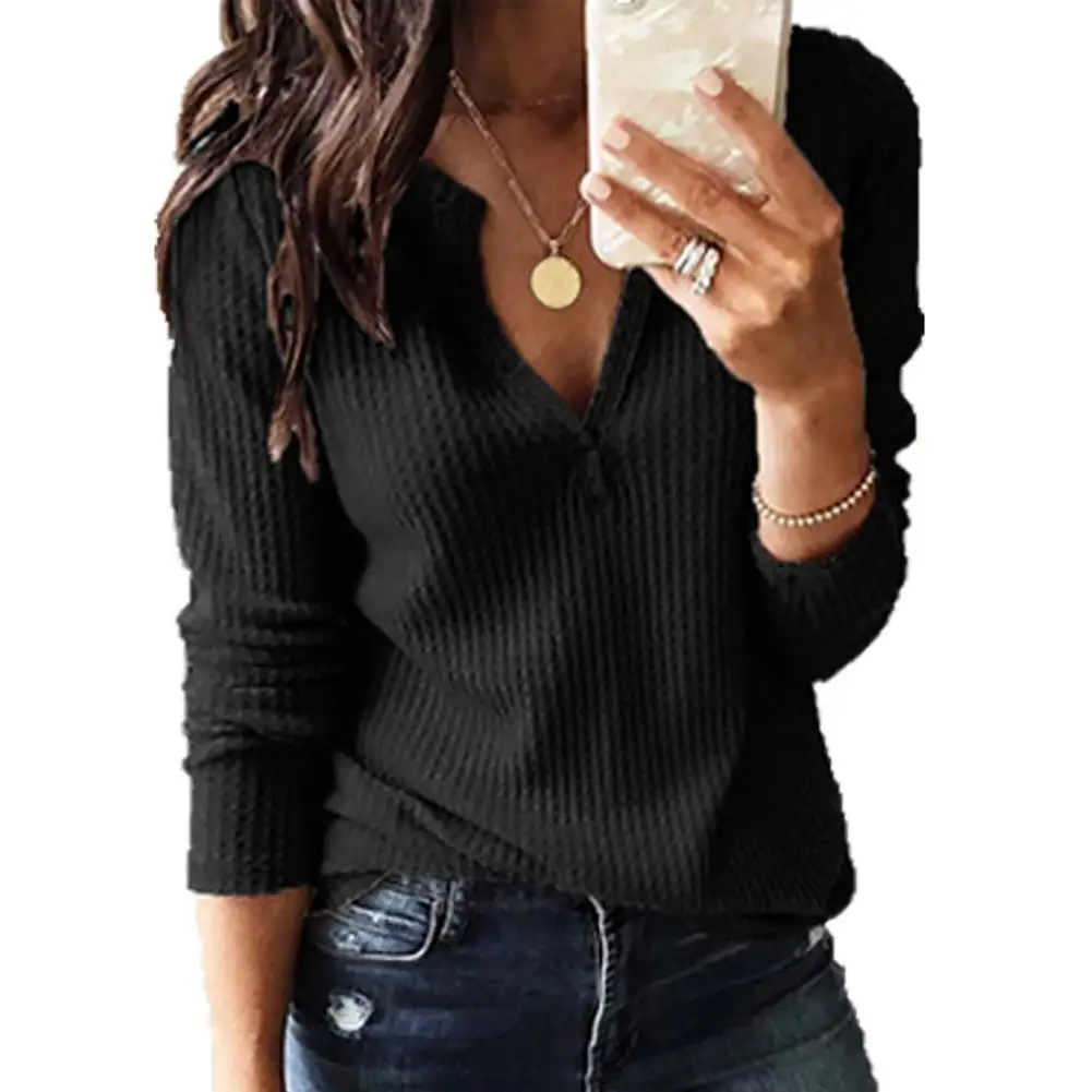

Fashion Women Formal Business V Neck Solid Color Long Sleeves Loose Casual Top T Shirt Blouse