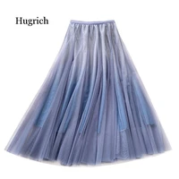 women for 2020 spring summer korean ladies blue black gradient high waist long pleated skirt female