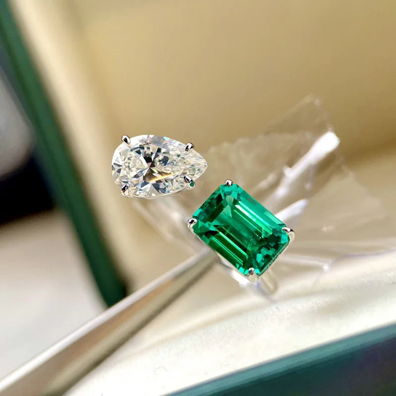 

QTT Resizable Ring for Women Wedding Green Rectangle White Water Drop CZ Charming Rings Accessories Silver Color Jewelry Gifts