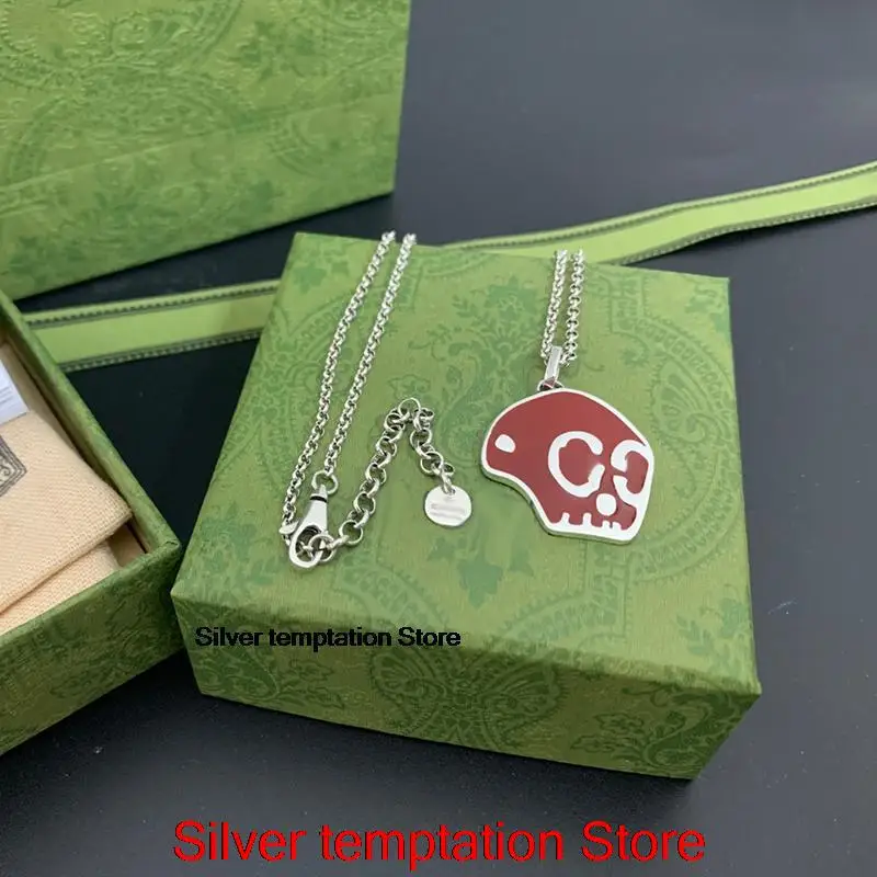 

Новинка, ожерелье с красной эмалью Ag 925 пробы, серебряный череп, пара, в стиле хип-хоп, ретро, модное роскошное очаровательное вечерние велирн...