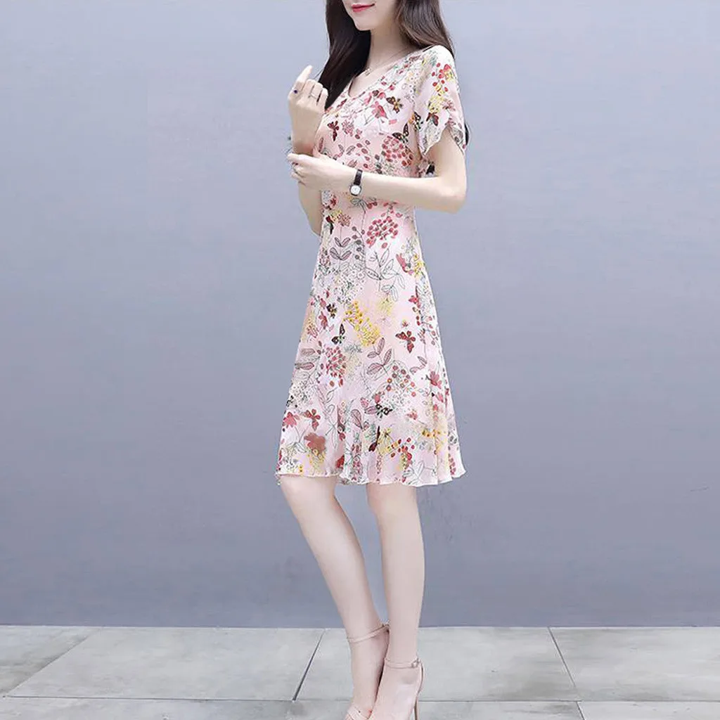 Модное повседневное женское мини-платье с круглым вырезом и коротким рукавом