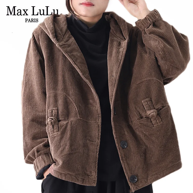 

2021Max LuLu Роскошные корейские Брендовые женские уличные женские готические зимние куртки теплая парка с капюшоном винтажные вельветовые сте...