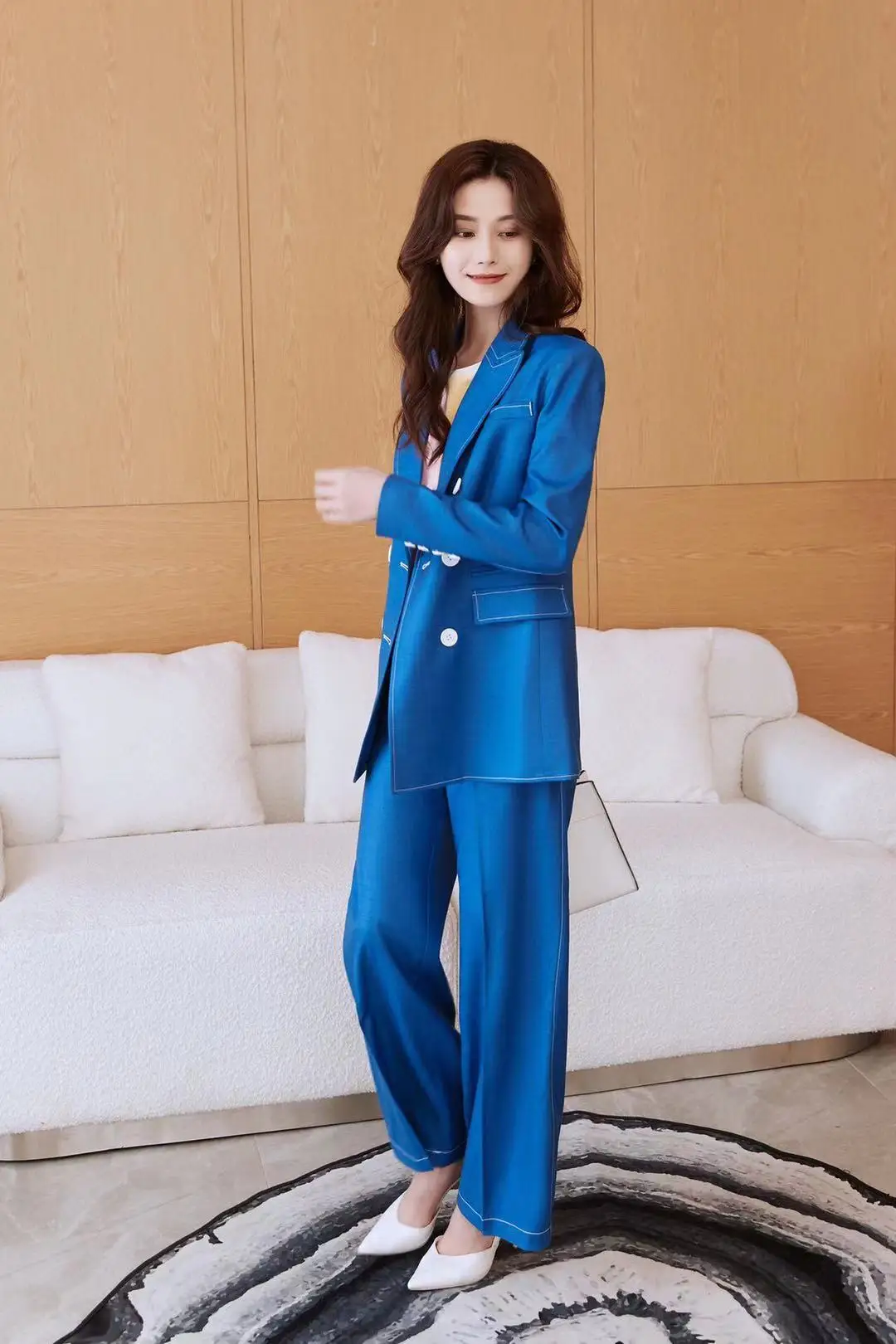 

HIGH QUALITY New 2021 Designer Spring Runway SuitS Ladies Double Breasted Long Sleeve Coat + Long Pant Hot Sale Set
