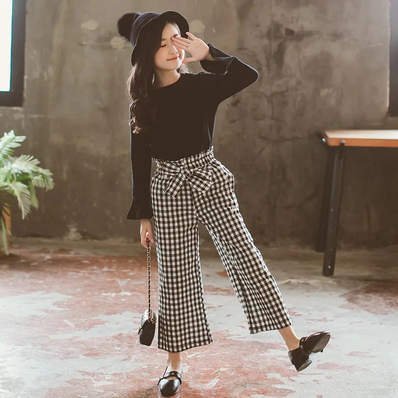 Футболка с длинным рукавом и брюки в клетку на возраст 7 12 лет|Комплекты одежды