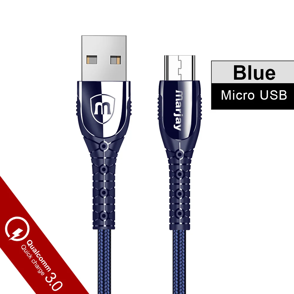 Синий Marjay Micro USB кабель 3A Быстрая зарядка цинковый сплав данных Microusb для samsung S7 Xiaomi Redmi 4 Note 5 Android телефонный кабель - Цвет: Синий