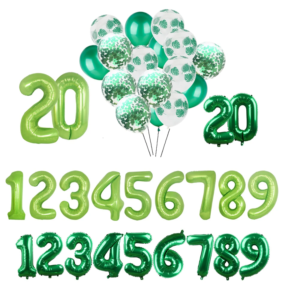 Зеленые воздушные шары в виде листьев пальмы тропические Гавайские вечерние