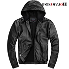 Мужская мотоциклетная куртка из натуральной овечьей кожи, с капюшоном