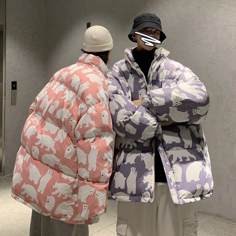 

Women Jacket Coat Cotton Cartoon Stand Collar Thickened Warm Couple Neutral Winter Streetwear Tidal Current New Surprise Price