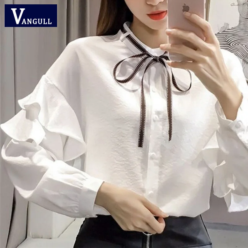 Vangull новинка Однотонная рубашка в полоску свободная длинный рукав виде листа