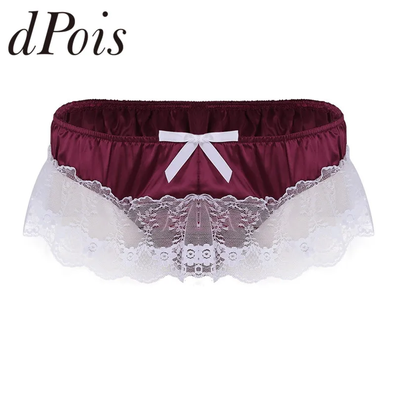 Мужские блестящие мягкие атласные гофрированные Цветочные кружевные трусы с