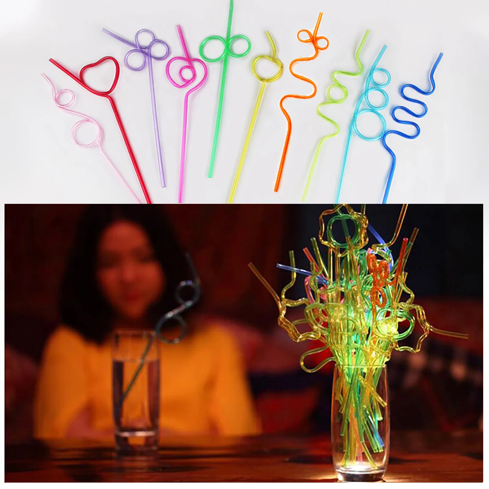 

10pc Funny Soft Plastic Curly Loop Straw Colorful Homebrew Kawaii Unique Flexible Drinking Tube Kids Party Bar Accessories Beer