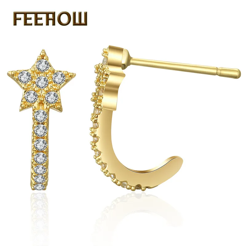 FEEHOW в форме звезды кубический цирконий простые милые серьги для женщин свадьбы